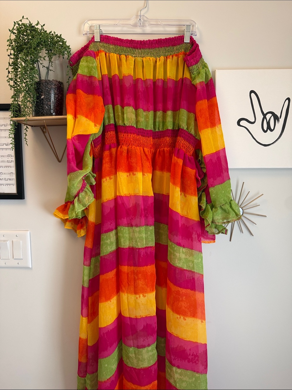 NWT Vibrant Multi-Stripe Boho Off the Shoulder High-Low Top - Picture 5 of 5